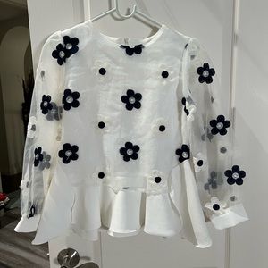 Lace Top With Blue And White Flowers Embroidered